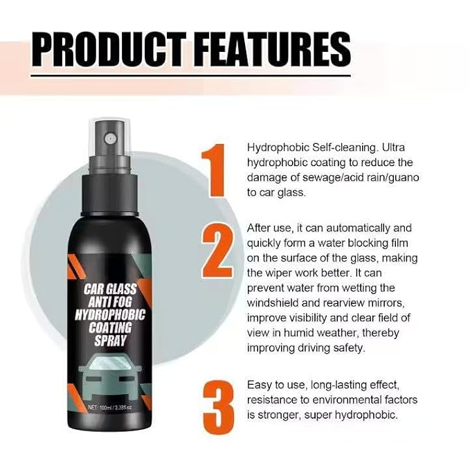 Car Glass Anti- Fog Hydrophobic Coating 100ML (Pack of 2) ⭐⭐⭐⭐⭐(4.9/5) (10000+ Verified Reviews)