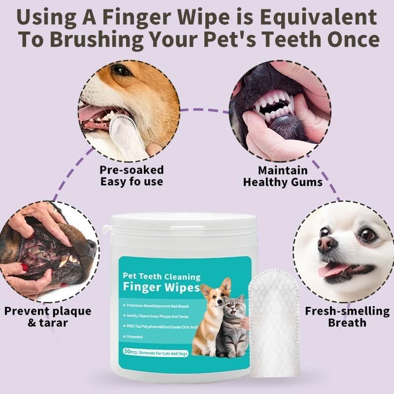 Disposable Dental Finger Wipes For Pets (50 Pcs) ⭐⭐⭐⭐⭐(4.9/5) (10000+ Verified Reviews)