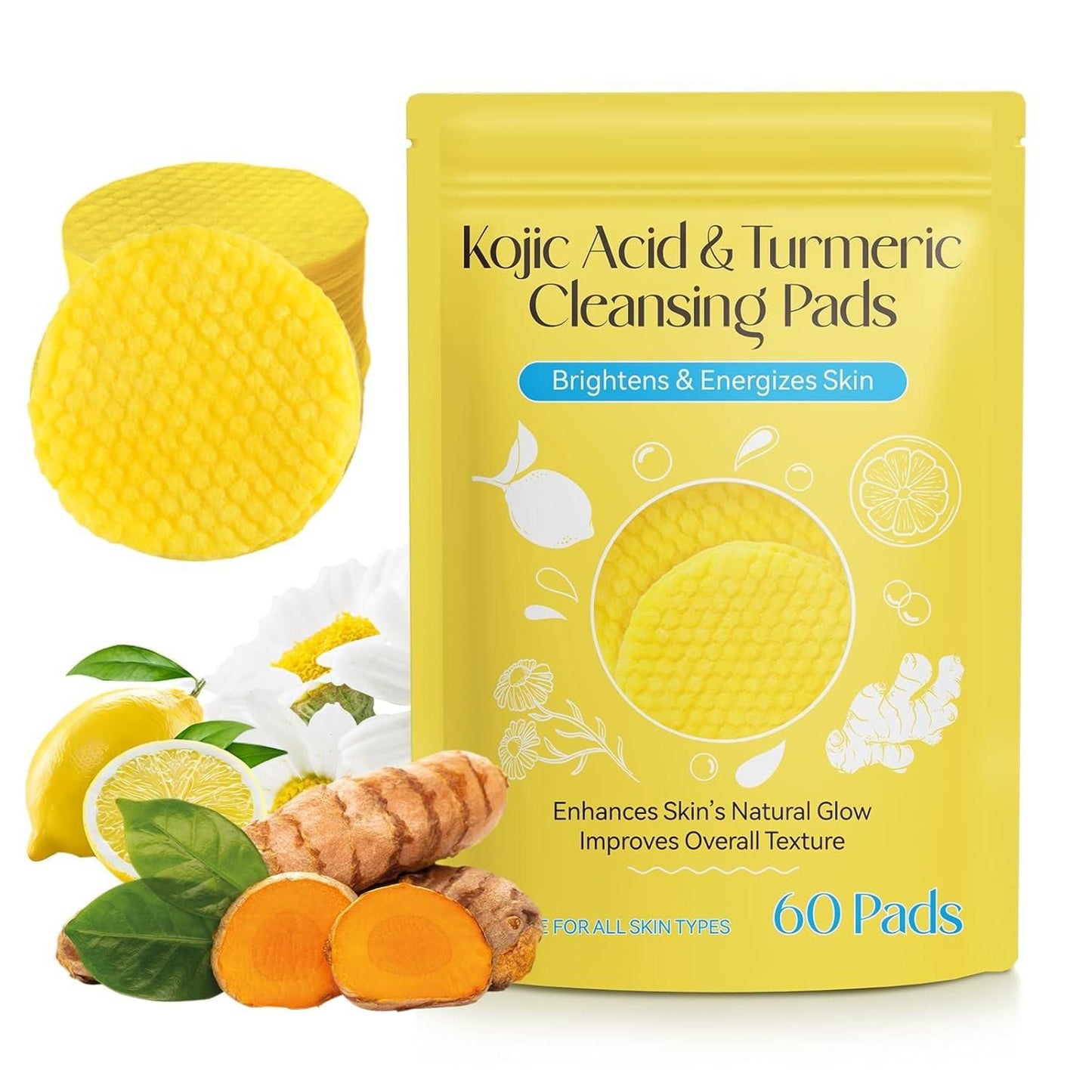 Turmeric Kojic Acid Cleansing Pads (60 Pcs) ⭐⭐⭐⭐⭐(4.9/5) (10000+ Verified Reviews)