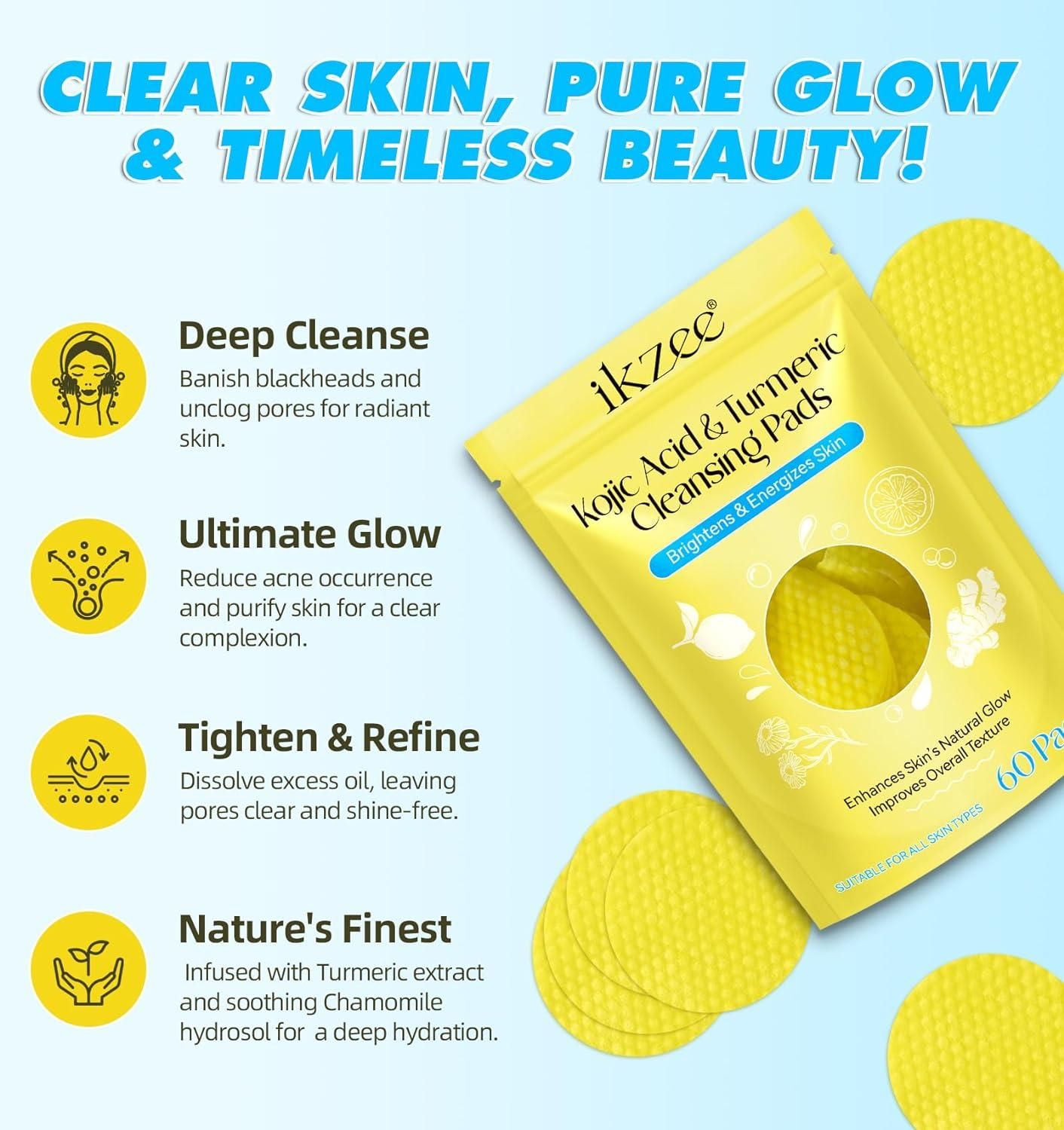 Turmeric Kojic Acid Cleansing Pads (60 Pcs) ⭐⭐⭐⭐⭐(4.9/5) (10000+ Verified Reviews)