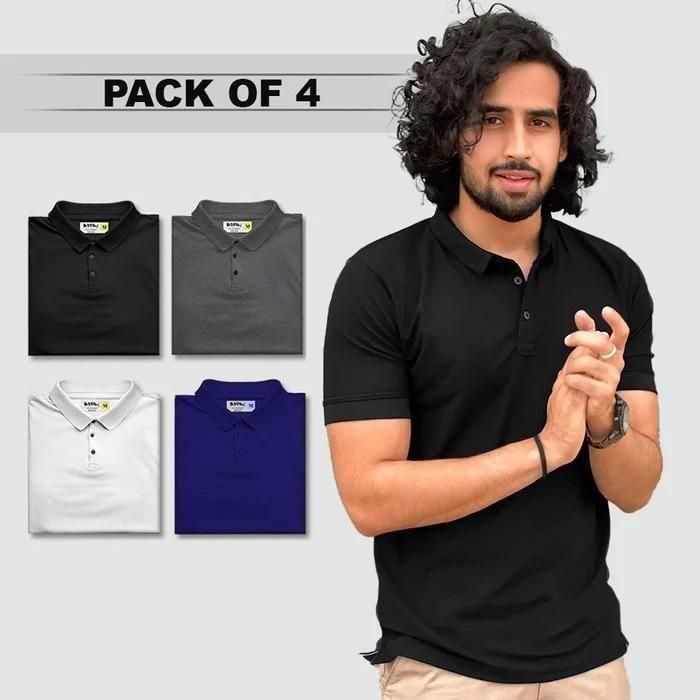 🔥Solid Half Sleeves Mens Polo T-Shirt( Pack Of 4)⭐⭐⭐⭐⭐(4.9/5) (10000+ Verified Reviews)