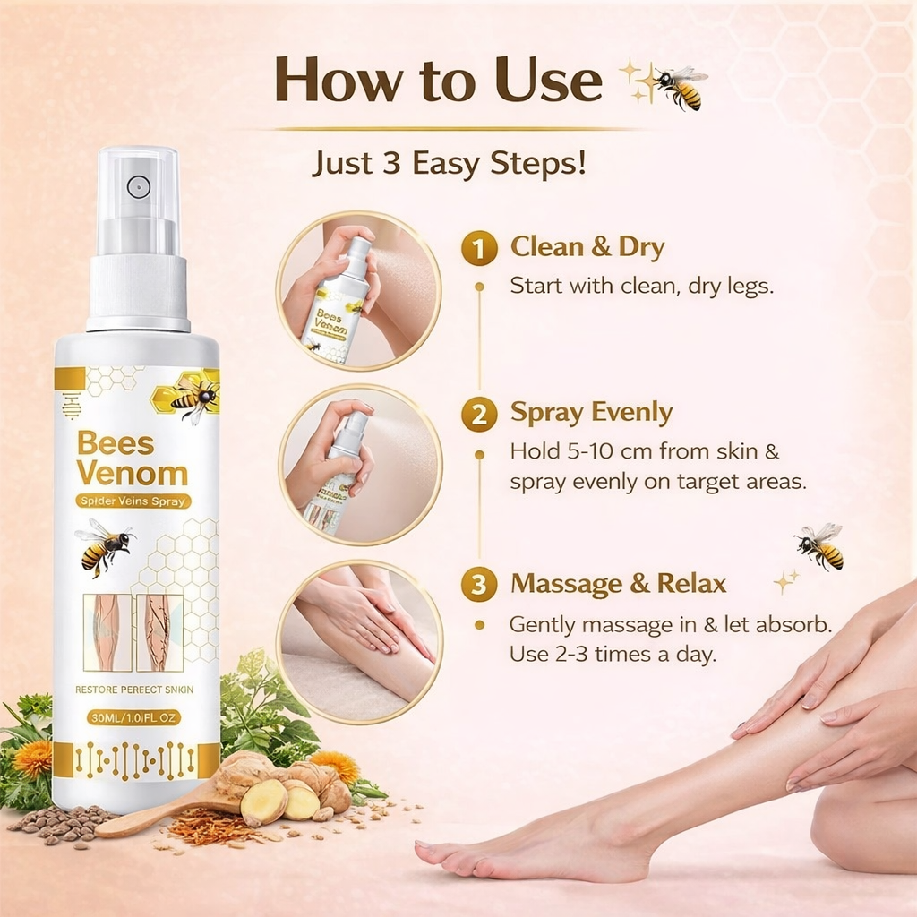 Bee Venom Spider Veins Spray (Buy π₯1 Get 1 Free π₯)βββββ(4.9/5 Verified Reviews)