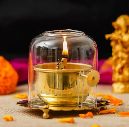 Shree Akhand Jyot Diya & Cover - 100% Brass (पीतल) (⭐⭐⭐⭐⭐ (4.9/5) RATED BY 10,000+ CUSTOMERS)
