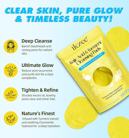 Turmeric Kojic Acid Cleansing Pads (60 Pcs) ⭐⭐⭐⭐⭐(4.9/5) (10000+ Verified Reviews)