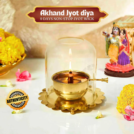 Shree Akhand Jyot Diya & Cover - 100% Brass (पीतल) (⭐⭐⭐⭐⭐ (4.9/5) RATED BY 10,000+ CUSTOMERS)