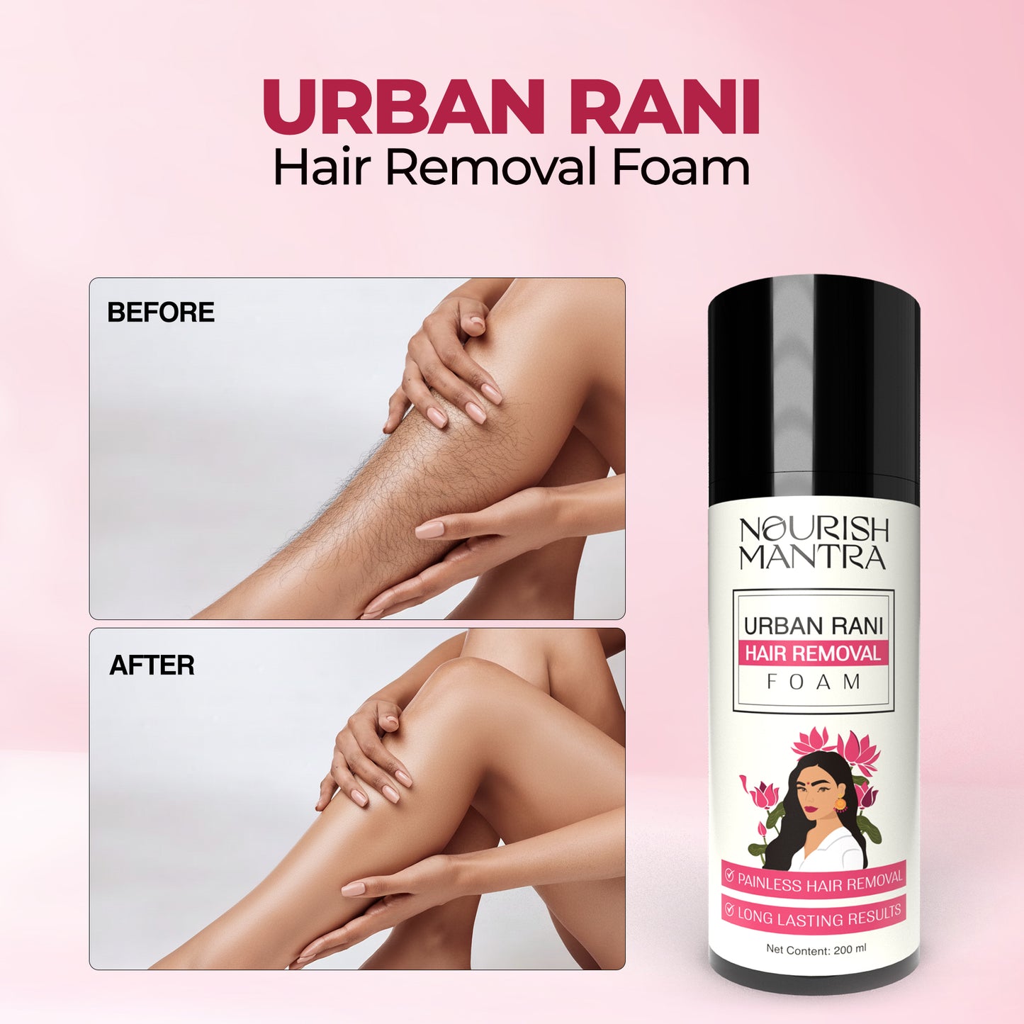 Urban rani hair removal foam 200 ml (⭐⭐⭐⭐⭐ (4.9/5) RATED BY 1,000+ CUSTOMERS)
